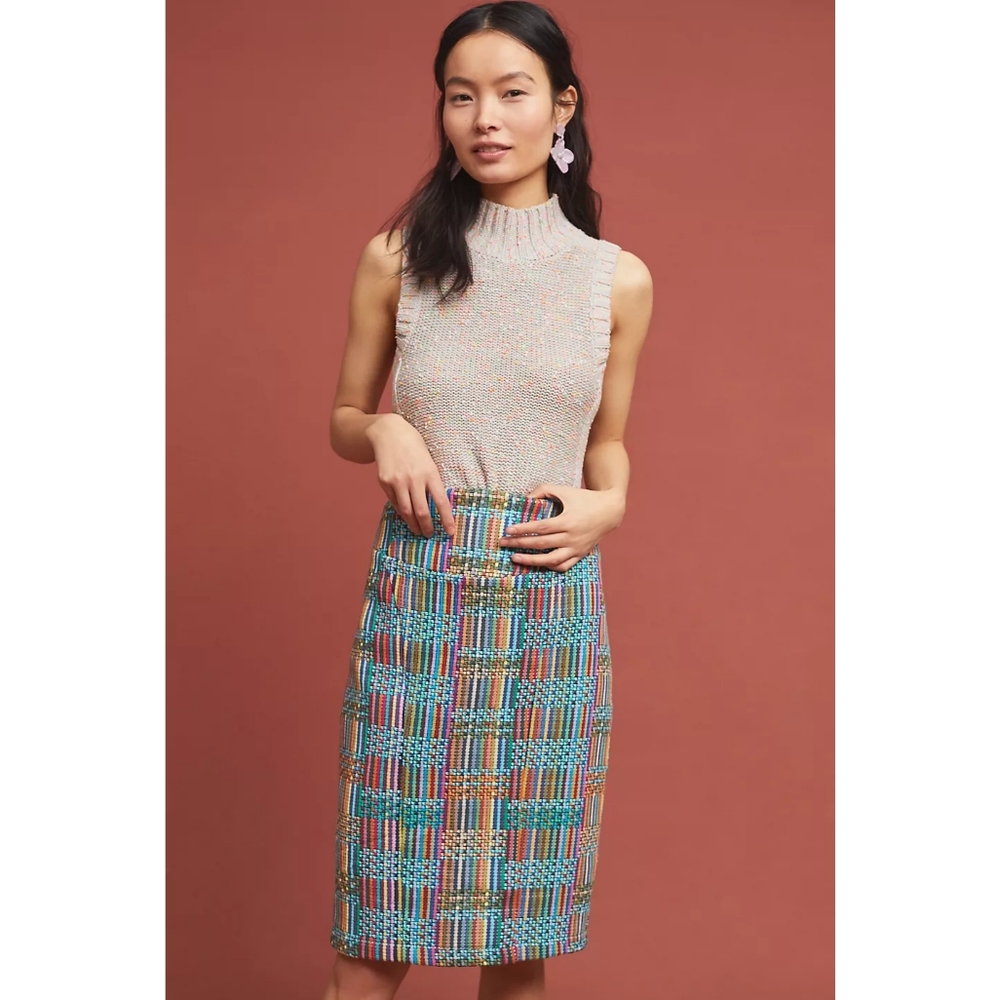 Anthropologie Eva Franco Rainbow Tweed Pencil Skirt Multicolor Woven XS